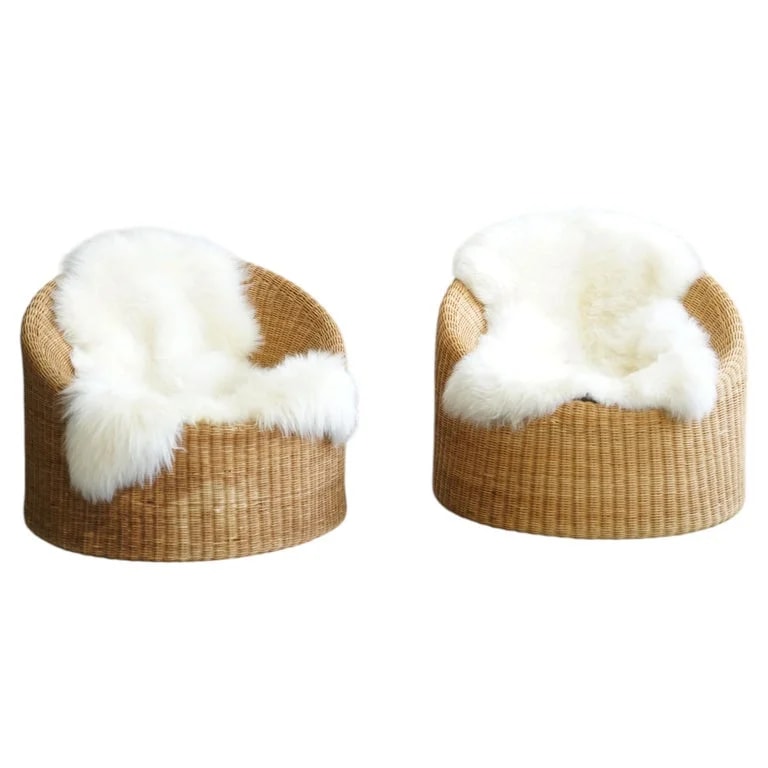 Eero Aarnio, Stendig Co. — Pair of Eero Aarnio “Elephant Boot” Rattan Wicker Lounge 1970s — Furniture — resale
