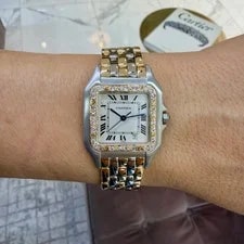 Cartier Panthere Three Row 27MM 187949 Diamond Bezel Gold Steel 2