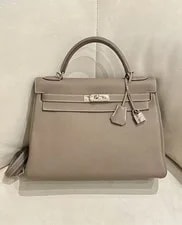 Hermès — Auth Hermès Kelly 32 Etoupe Silvery Ghillies — Handbag — resale