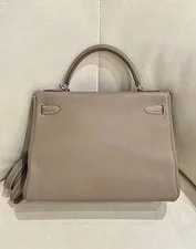 Auth Hermès Kelly 32 Etoupe Silvery Ghillies 2