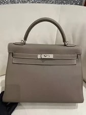 Auth Hermès Kelly 32 Etoupe Silvery Ghillies 4