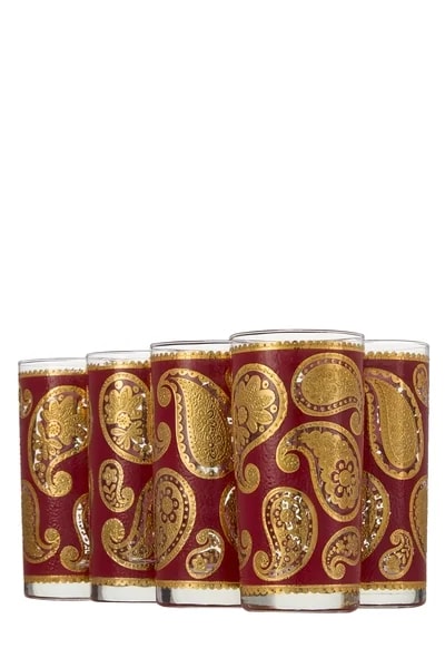 Culver — 22k Gilded Paisley Motif Glassware Set of 5 — Accessory — resale