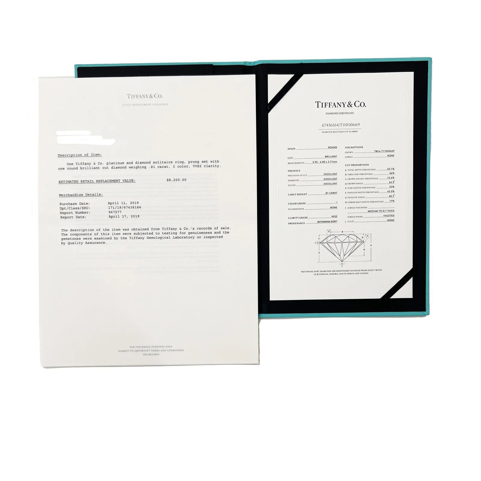 Tiffany & Co. 0.81 Ct Round Brilliant Engagement Ring 950 4