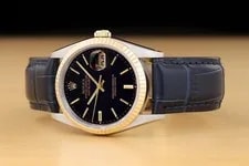 Rolex Datejust 16233 Black Dial 18K Gold Steel W/ Blue Leather Band 2