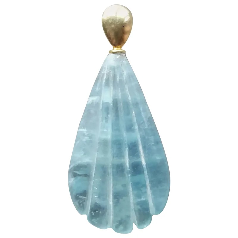 14k Solid Yellow Gold Bail Engraved Pear Shape Natural Aquamarine Pendant 2