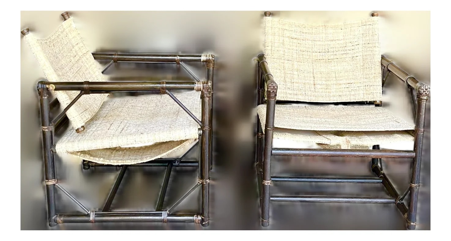 McGuire — Pair Attributed To Forbes for McGuire Campaign Safari Lounge in Woven & — Furniture — resale