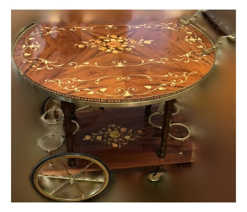 Casa Di Sorrento — Italian Marquetry Bar/Tea Or Server Cart With Inlaid and Two Drop Leaves, Mid-Century — Furniture — resale