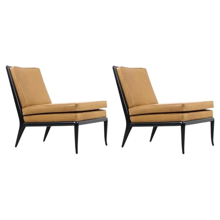 T.H. Robsjohn-Gibbings, Widdicomb Furniture Co. — Robsjohn-Gibbings Leather and Ebonized Wood Slipper for Widdicomb — Furniture — resale