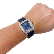 NEW 3.50TCW Natural Diamond Cartier Santos Large 40mm Pave Roman Blue Dial 3
