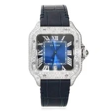 NEW 3.50TCW Natural Diamond Cartier Santos Large 40mm Pave Roman Blue Dial 4