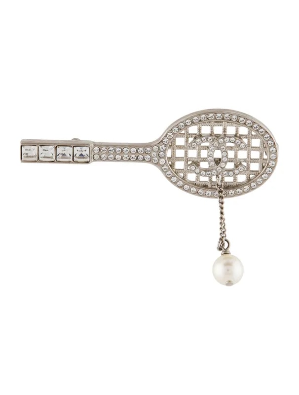 Chanel — Strass & Faux Tennis Racket Brooch — Jewelry — resale
