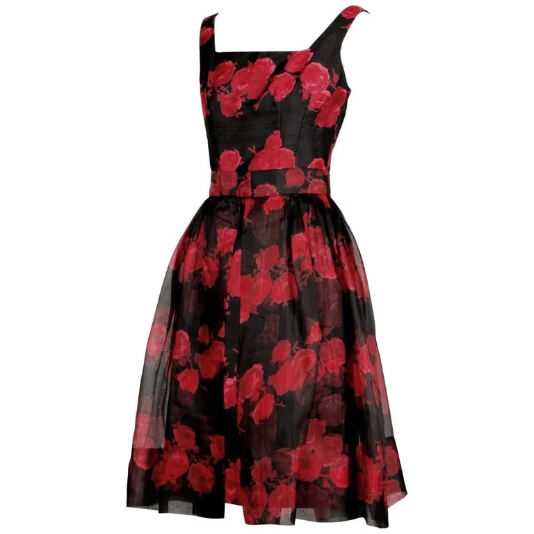 1960s Floral Print Cocktail Dress With Detachable Skirt — Clothing — resale
