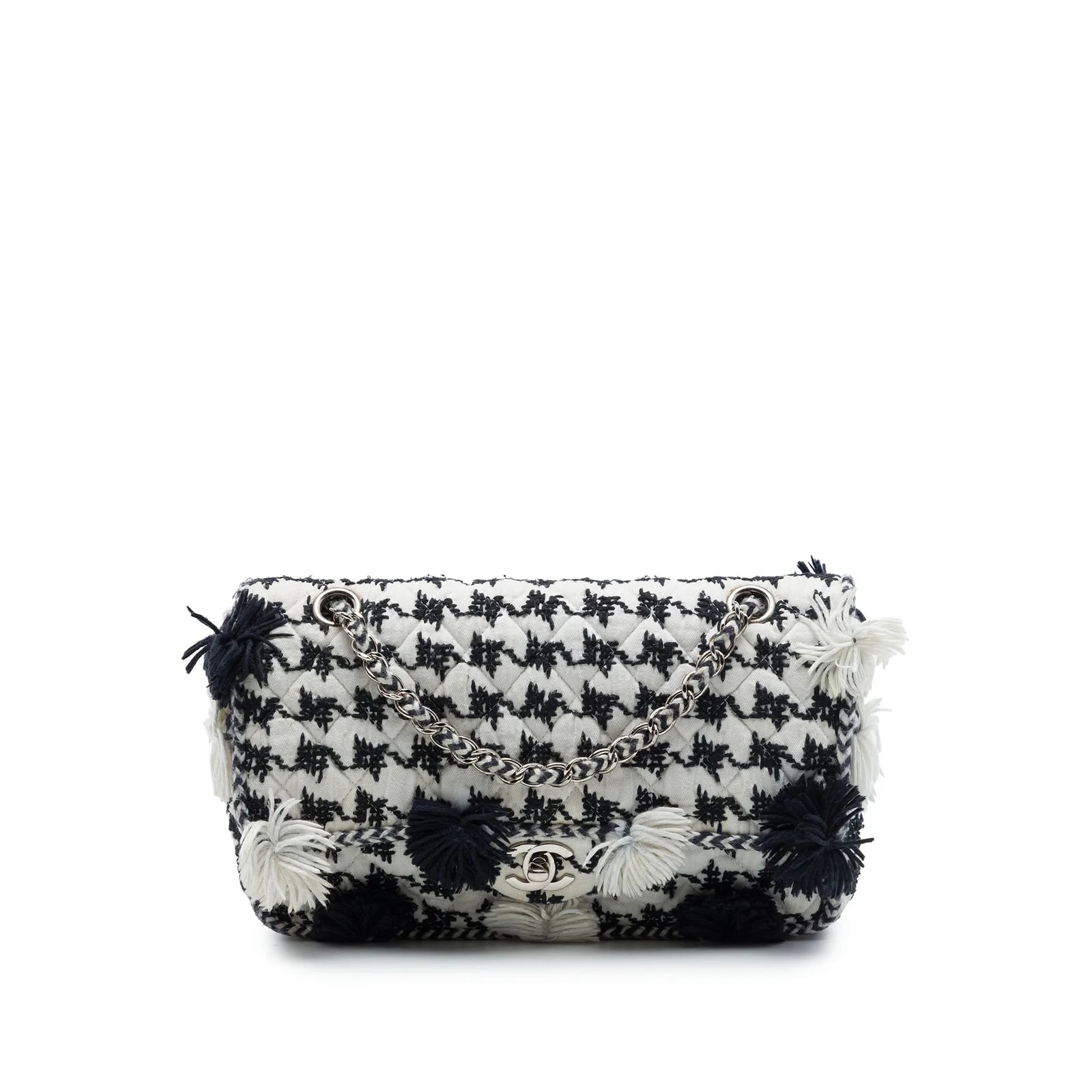 Chanel — Medium Classic Embroidered Houndstooth Pom Flap — Handbag — resale