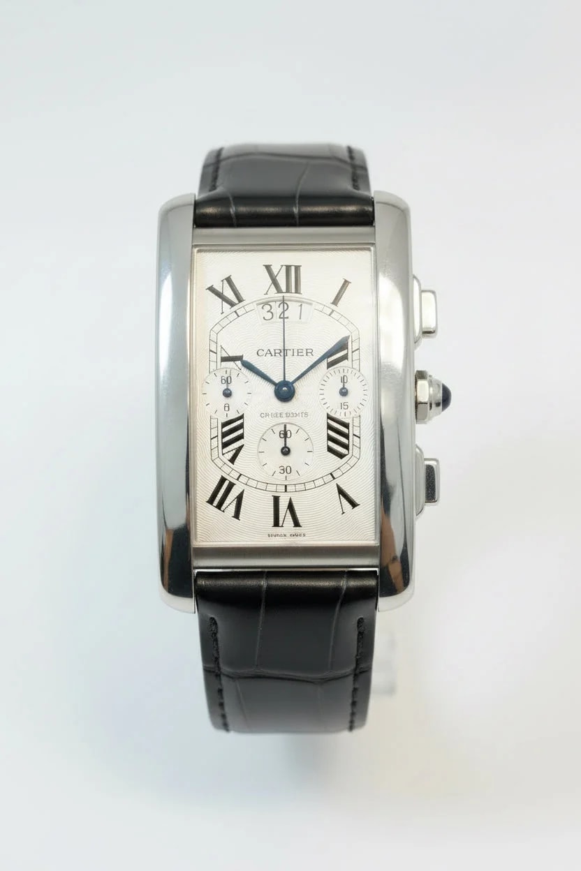 Worldofluxuryus — Cartier Tank Américaine XL Chronograph 18K White Gold ’s — Watch — resale