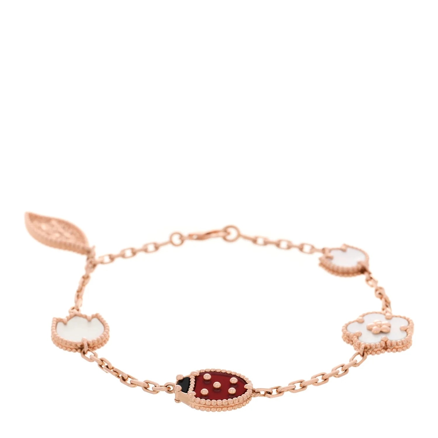 18K Rose Gold Carnelian Mother of Pearl 5 Motifs Lucky Spring 4