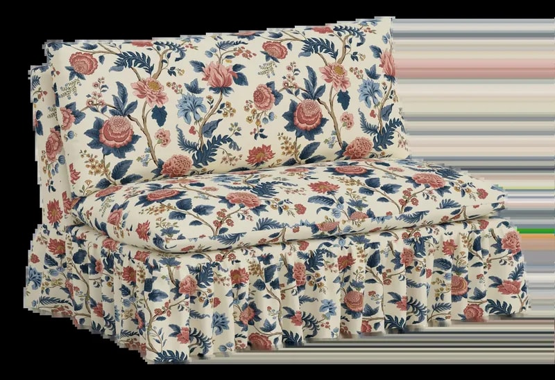 Spritely Home — Capra Ruffle Settee in Dusty Tree of Life — Furniture — resale