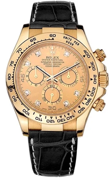 Worldofluxuryus — Rolex Daytona Chronograph 18K Yellow Gold & Diamonds — Watch — resale