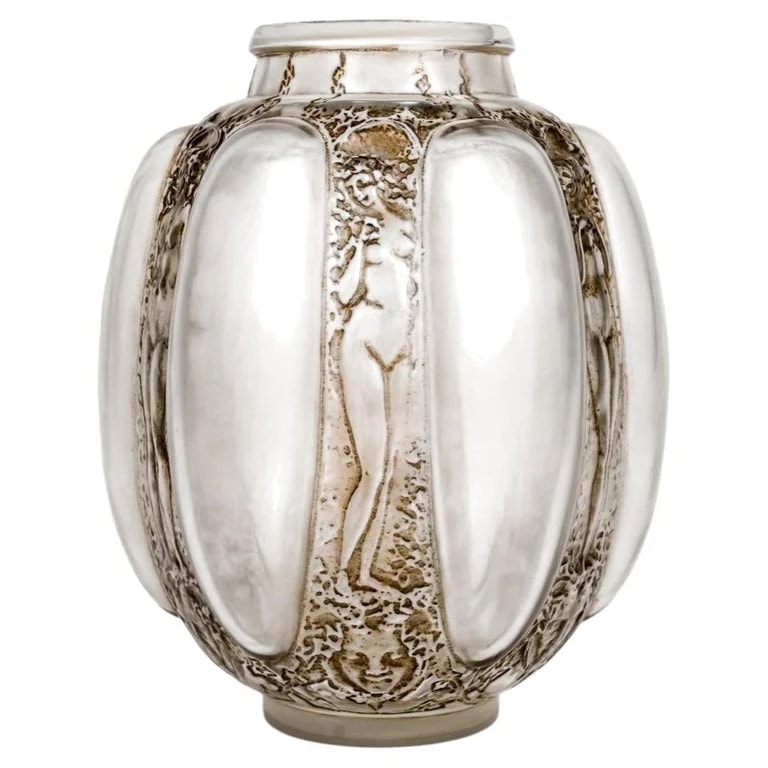 Lalique — 1912 Rene Lalique Vase Six Figurines et Masques Glass & Grey Sepia Patina — decorative_object — resale
