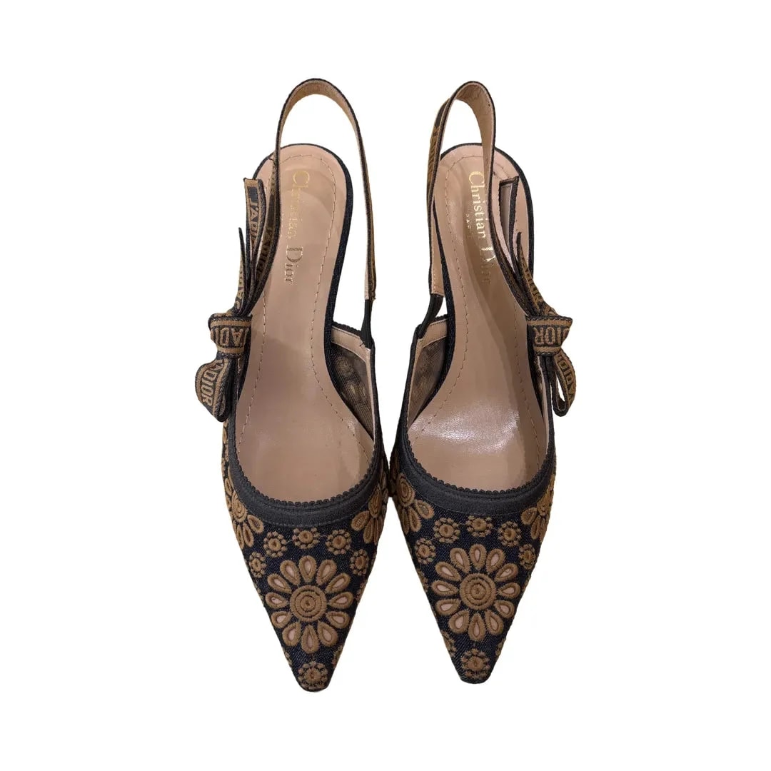Christian Jadior Slingback Embroidered Fabric Denim_jeans 2