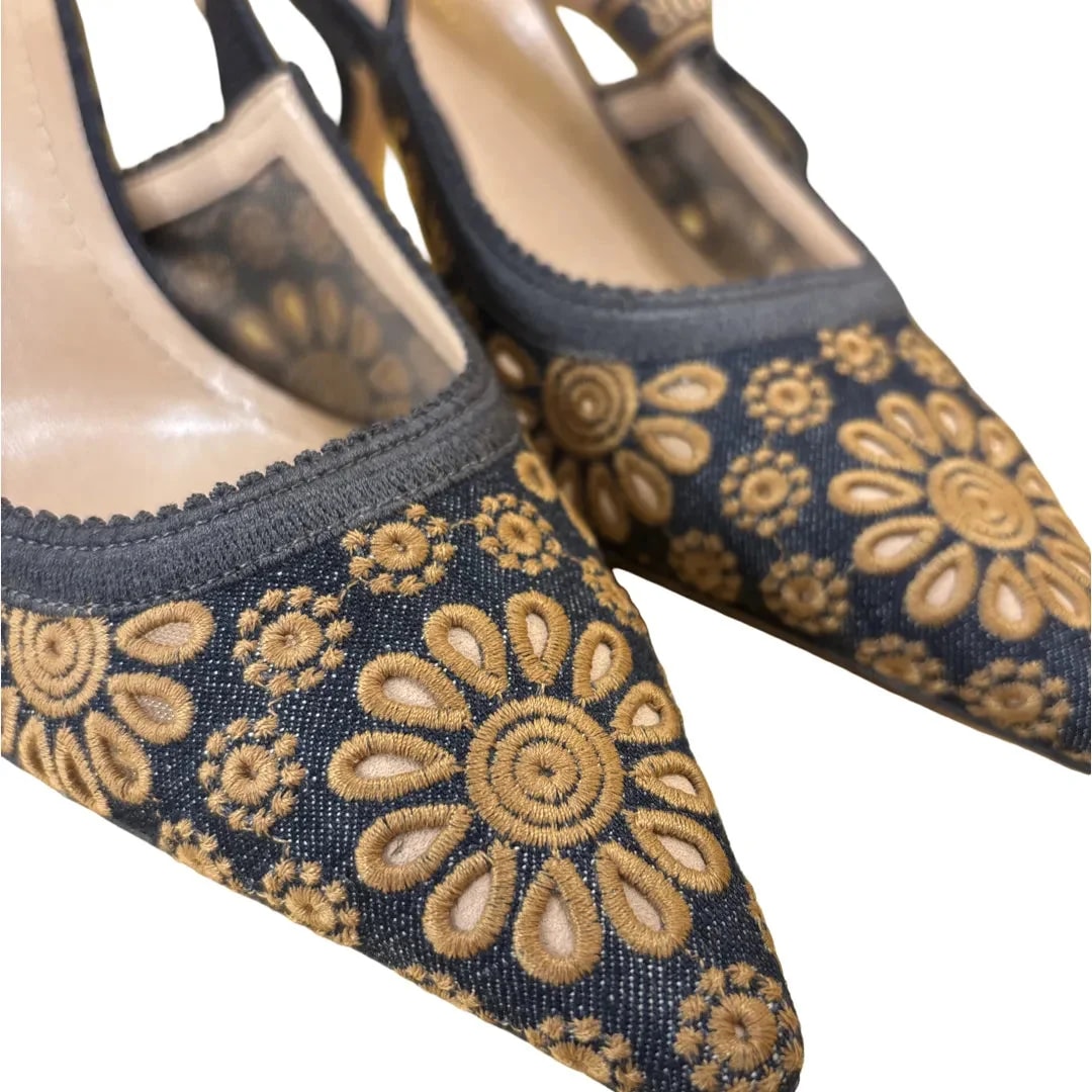 Christian Jadior Slingback Embroidered Fabric Denim_jeans 3