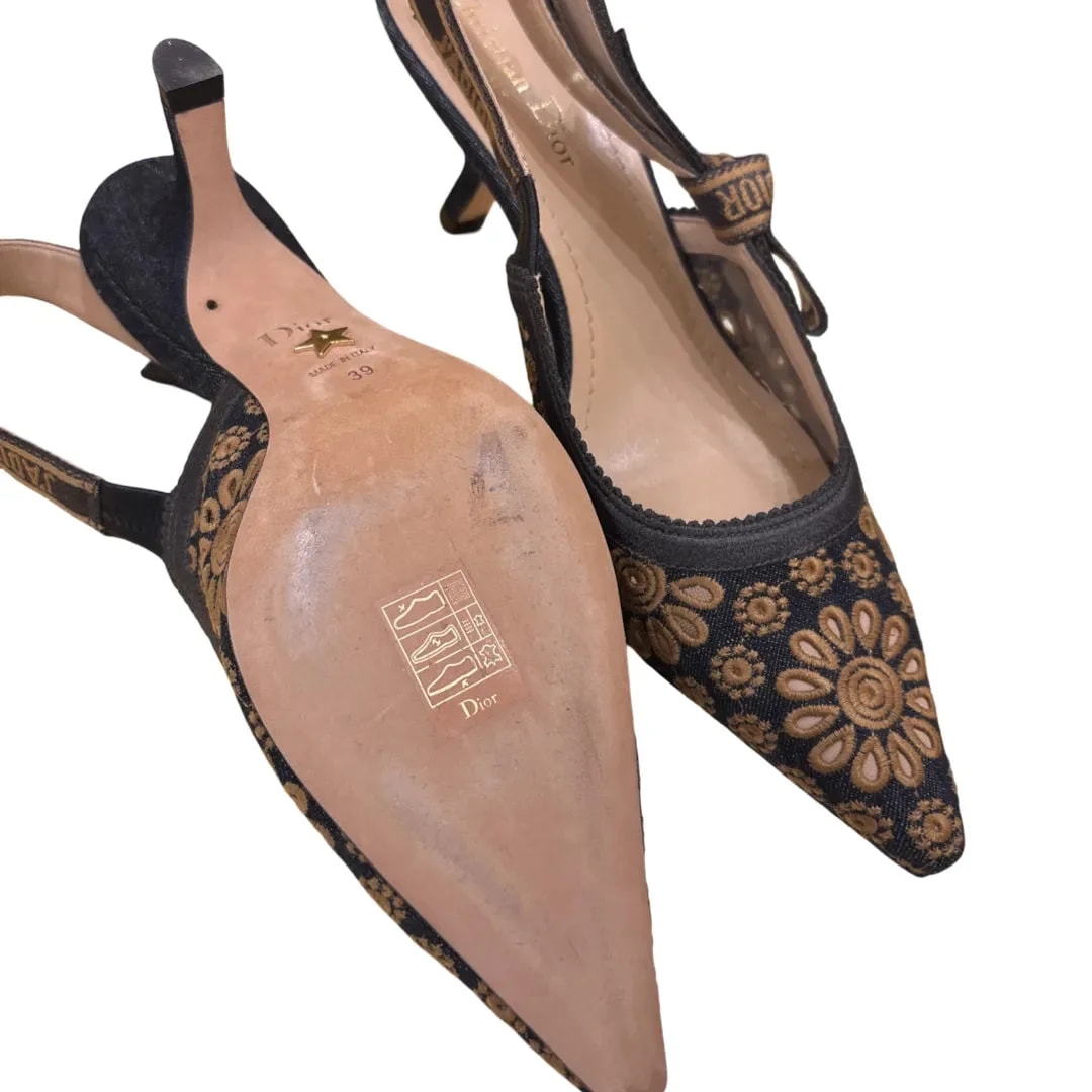 Christian Jadior Slingback Embroidered Fabric Denim_jeans 4