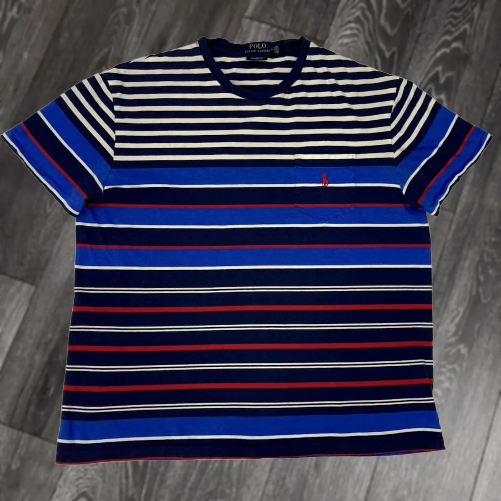 Polo Ralph Lauren — Polo Ralph Lauren T-shirt Medium Pony Striped T-Shirt Obvious Logo Embroidered Crew Neck Short Sleeve Cotton — streetwear — resale