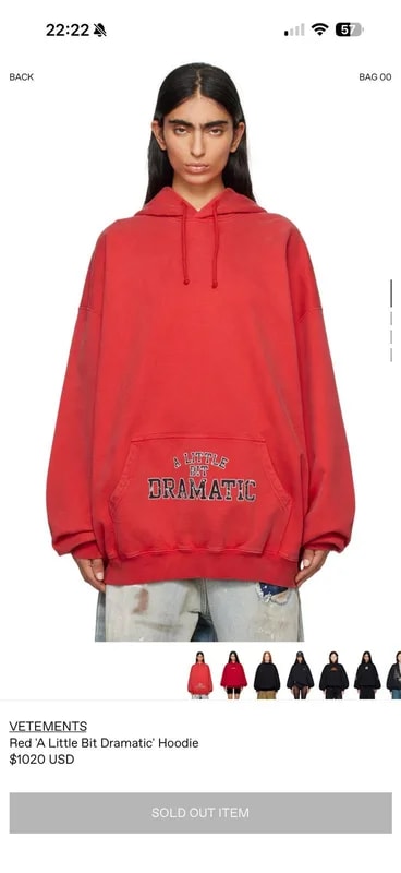 VETEMENTS Red ‘A Little Bit Dramatic’ Hoodie — Clothing — resale