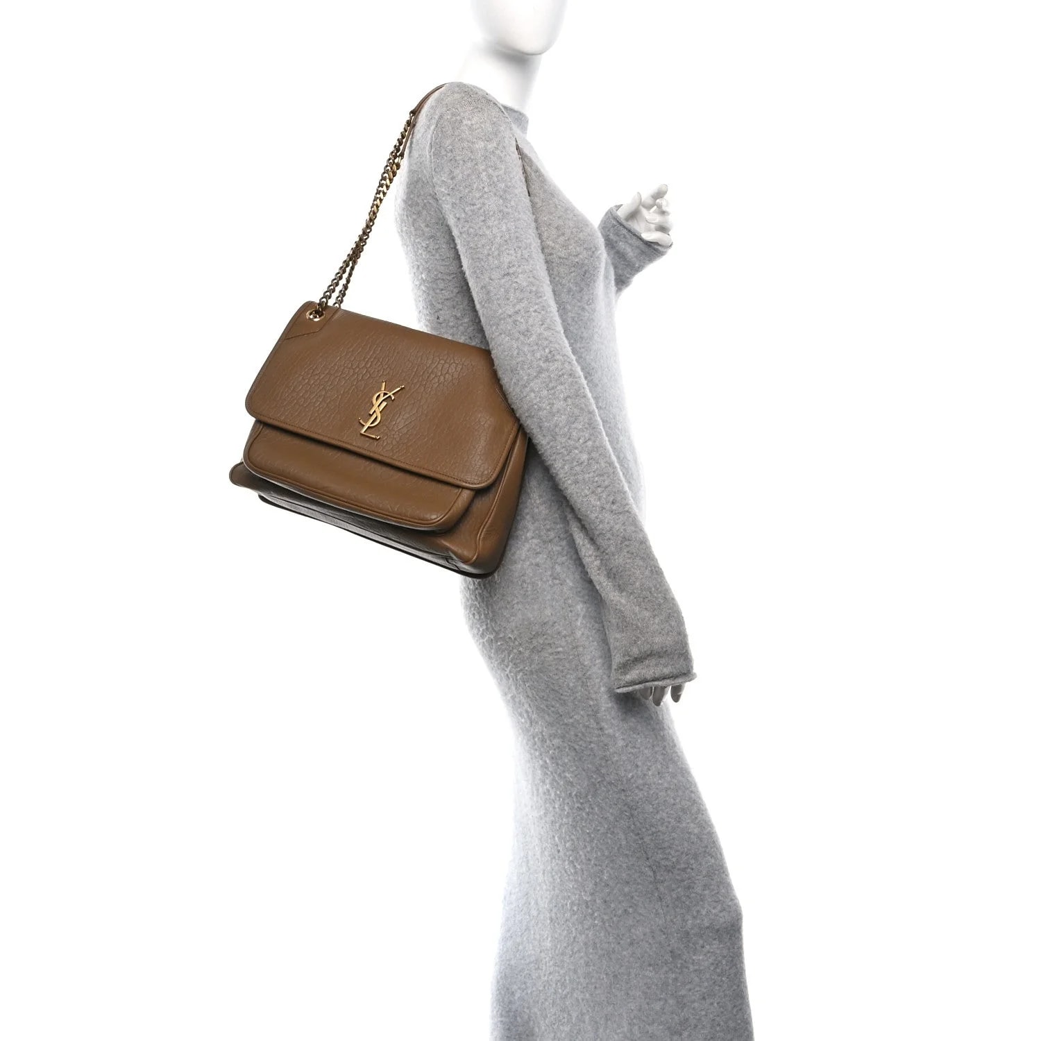 Grained Large Niki Chain Satchel Dark Cork 2