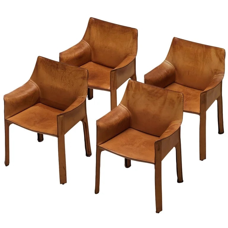 Mario Bellini — Mario Bellini Set of Four 'CAB 413' Dining in Patinated — Furniture — resale