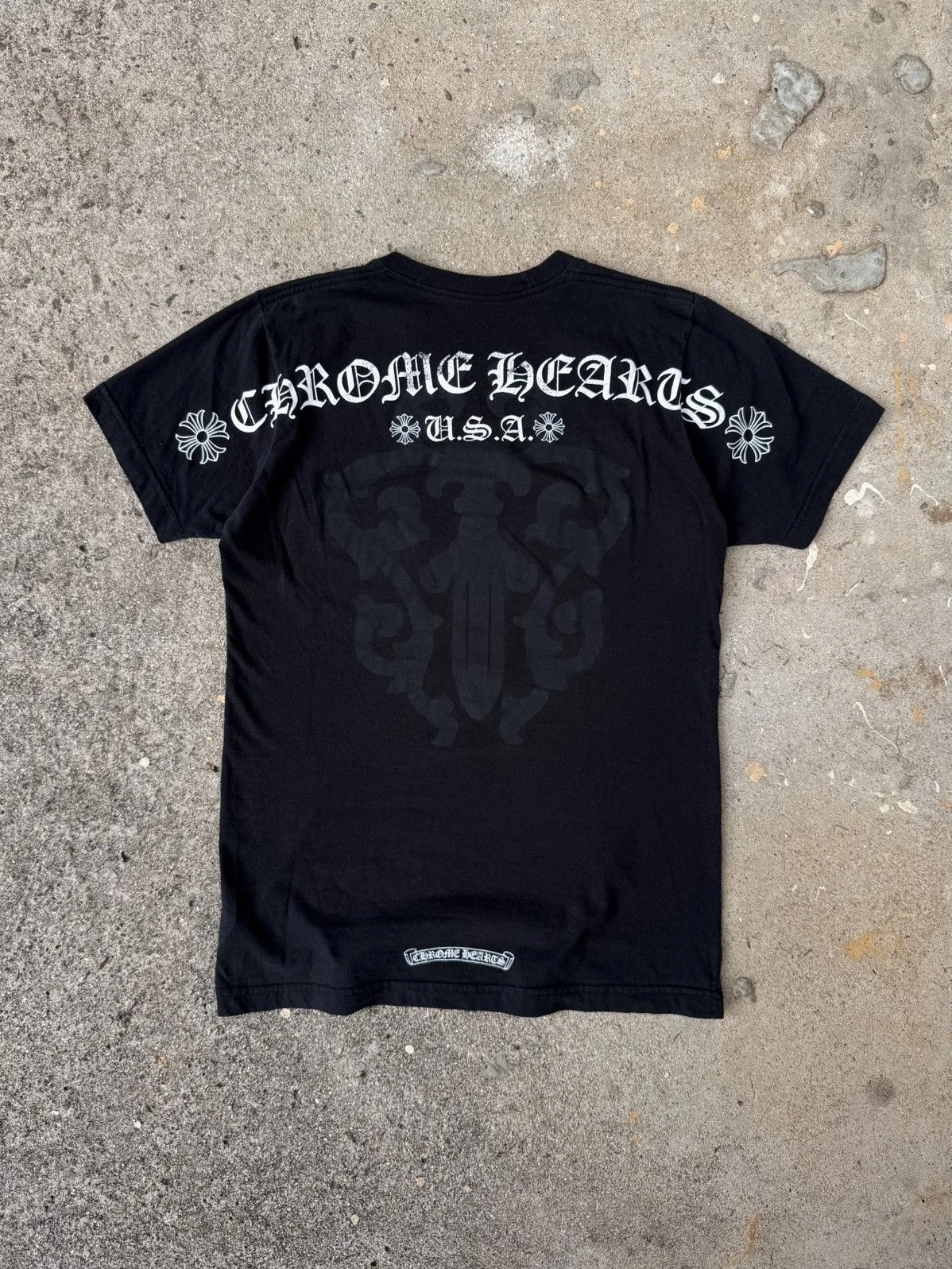 Chrome Hearts — Hearts Faded Thrashed USA Dagger T-Shirt — streetwear — resale