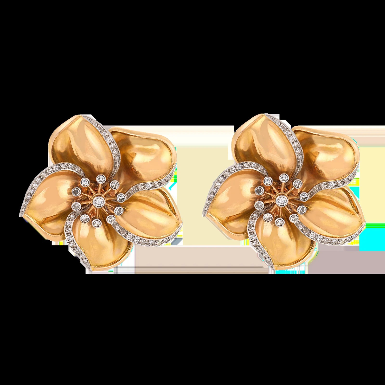 1940s Pair of Retro 18k Yellow Gold Flower Brooch Pair — Jewelry — resale