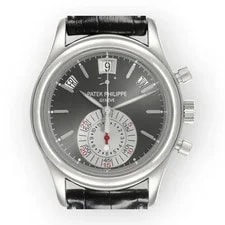 Patek Philippe Annual Calendar Chronograph Gray Dial Steel Leather Strap 2