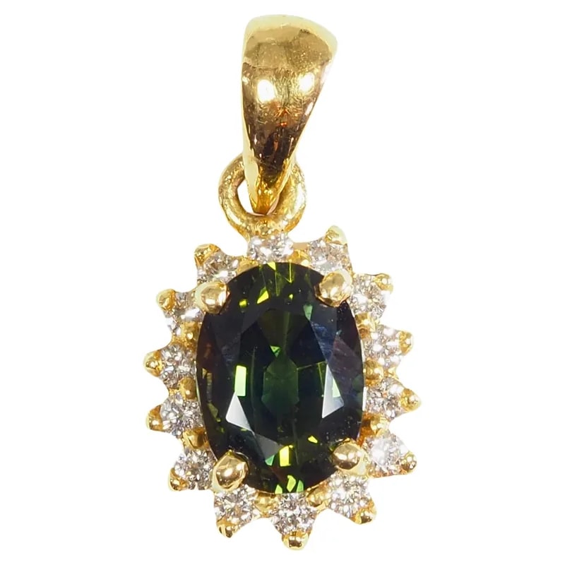 18K Gold 1.17ct Green Sapphire & 0.19ct Diamond Sunburst Pendant Enhancer — Jewelry — resale