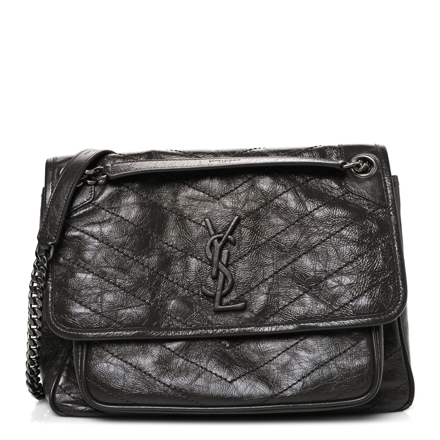 Saint Laurent — Crinkled Medium Niki Chain Satchel Storm — Handbag — resale