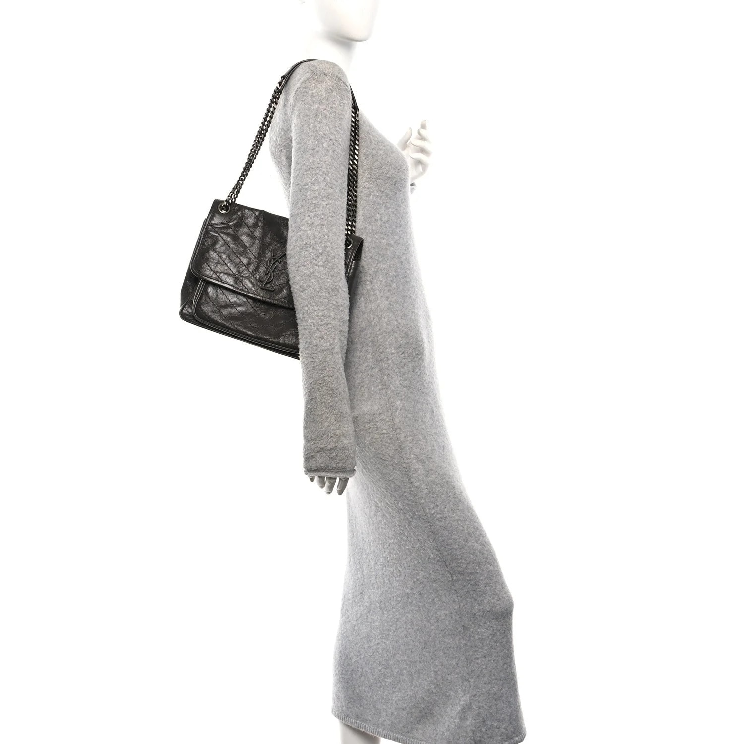 Crinkled Medium Niki Chain Satchel Storm 2