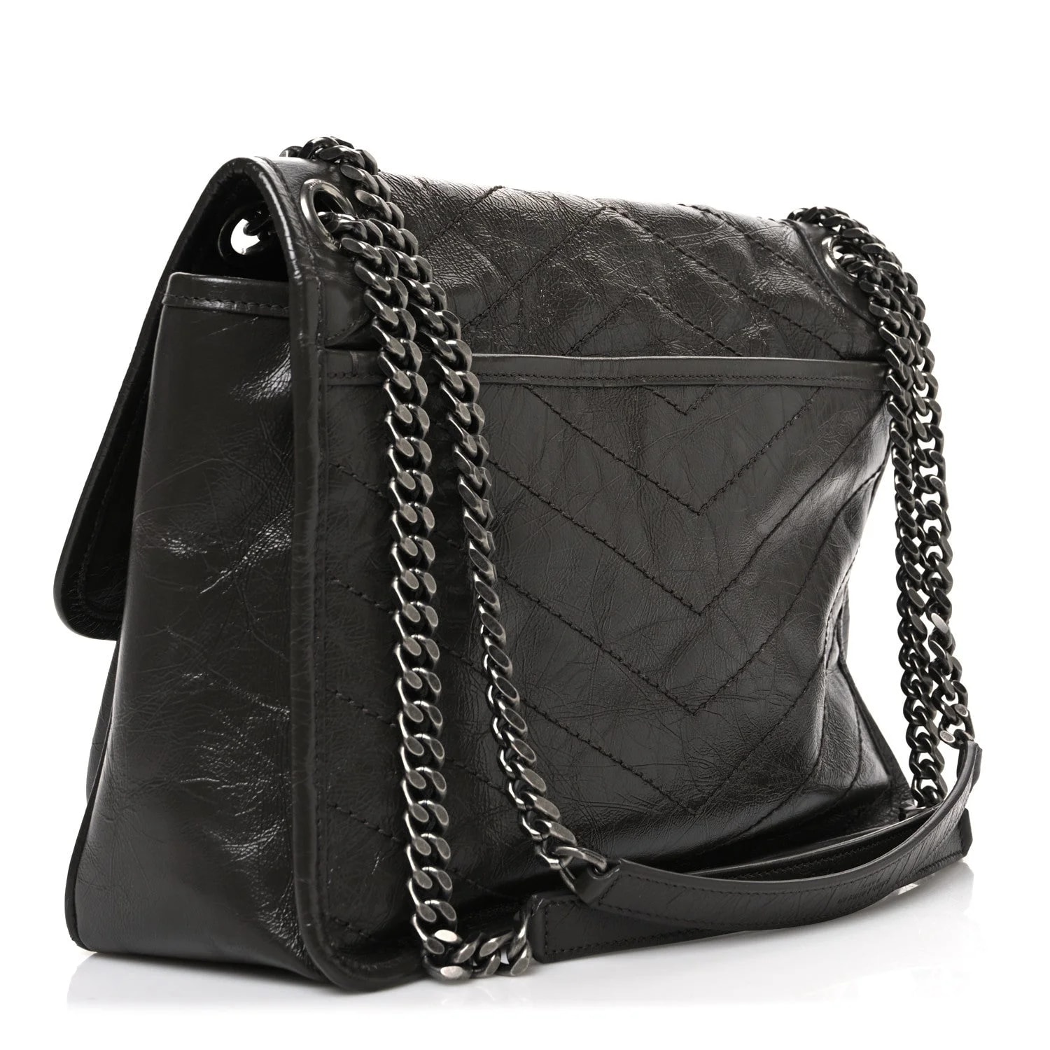 Crinkled Medium Niki Chain Satchel Storm 3