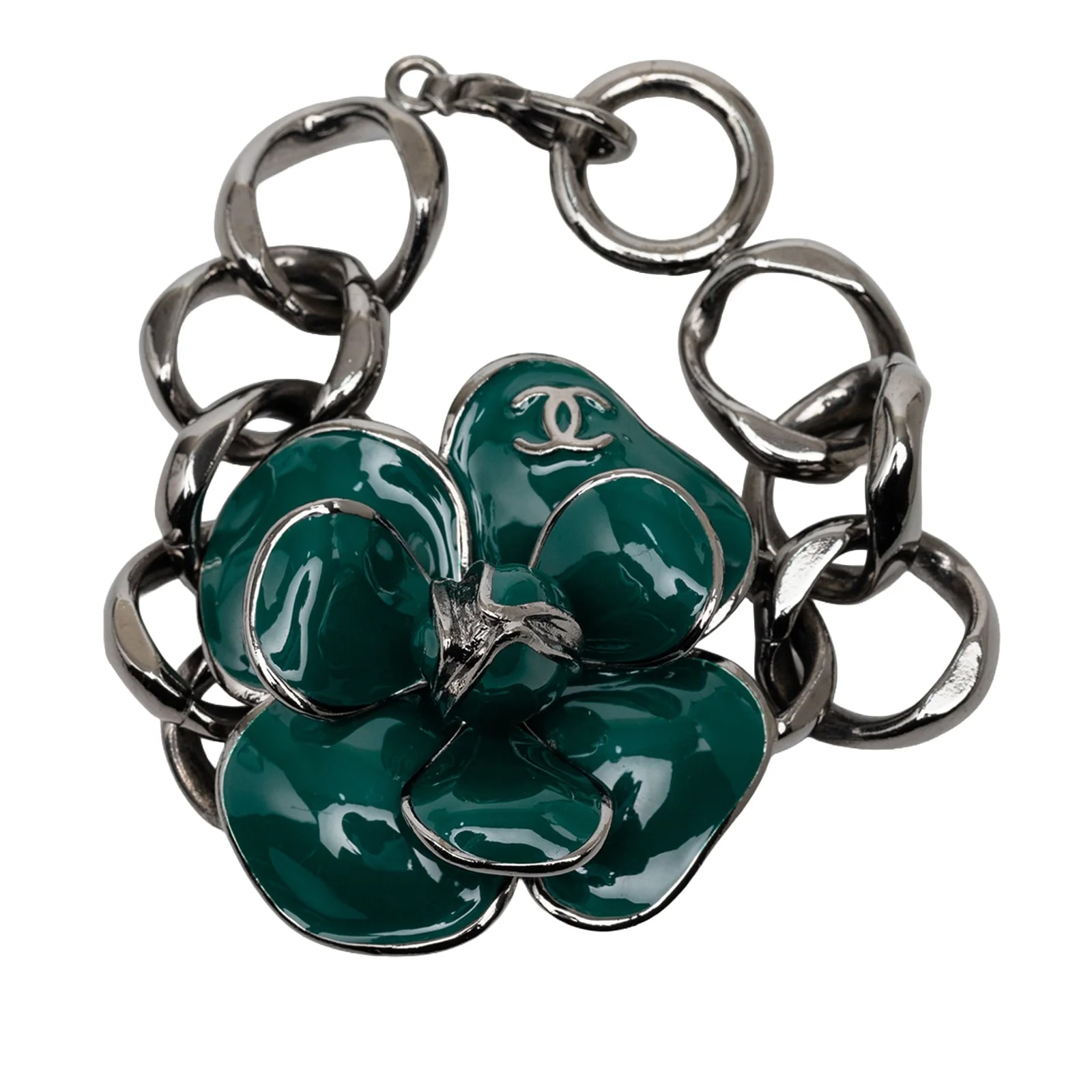 Chanel — CC Ruthenium and Enamel Camellia Chain — Jewelry — resale