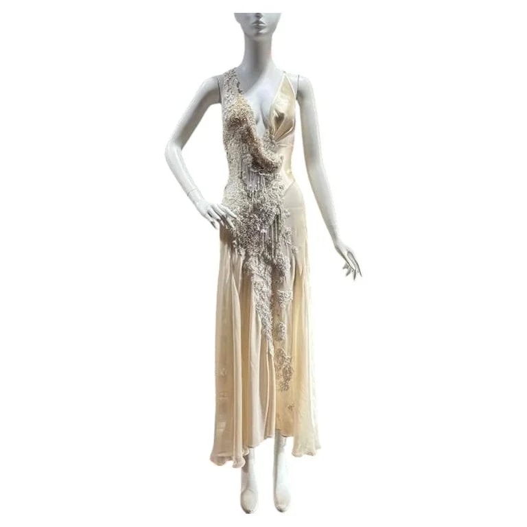 Morphew Atelier — Morphew Atelier Charmeuse & Beaded Lace Bias Cut Gown — Clothing — resale
