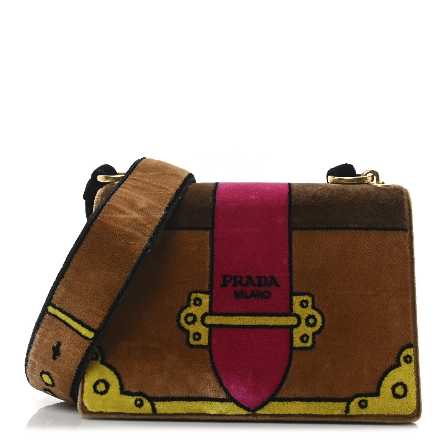 Prada — Velluto Ricamo Cahier Cammello — Handbag — resale