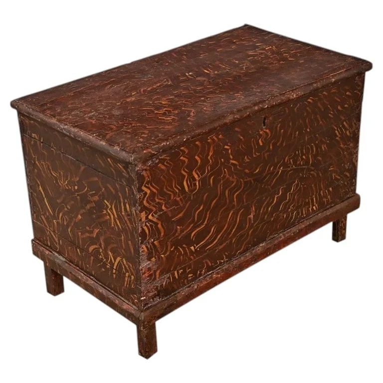 Swedish 19th Century Faux Bois Petite Painted Trunk — Furniture — resale