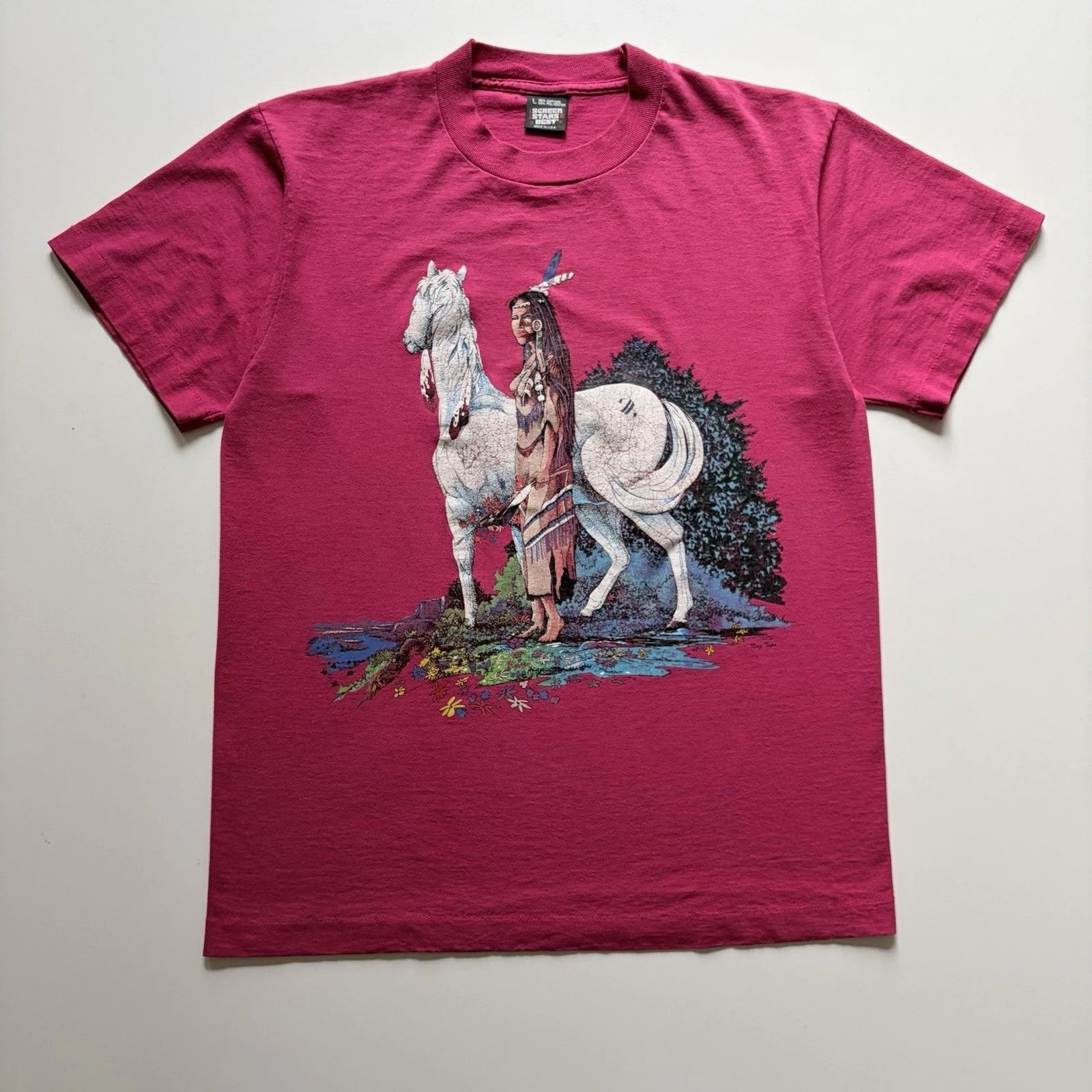 90s Native American Horse Shirt Large Single Stitch — streetwear — resale