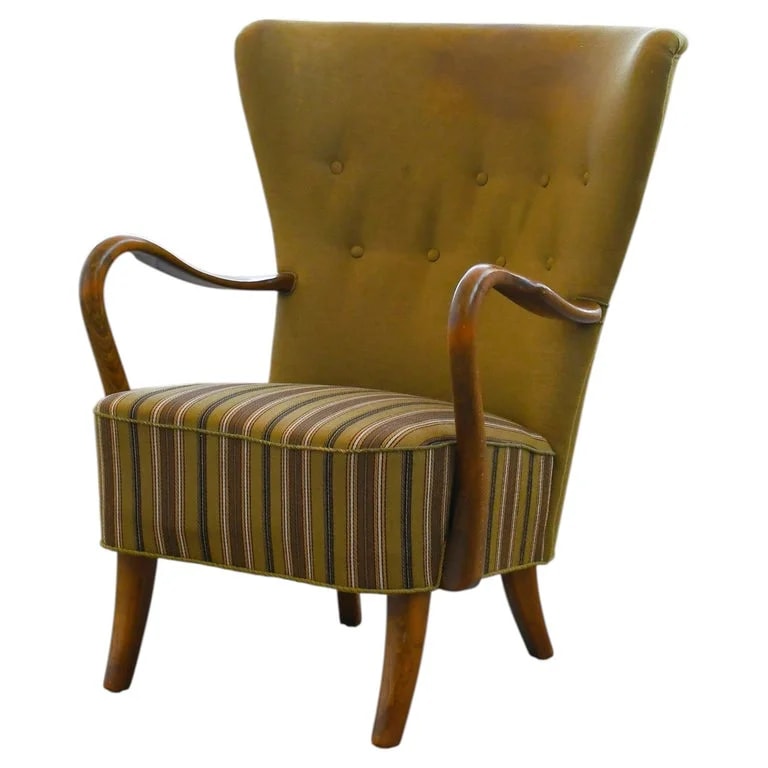 Alfred Christensen — Danish 1940s Highback Easy With Open Armrests in By Alfred Christensen — Furniture — resale