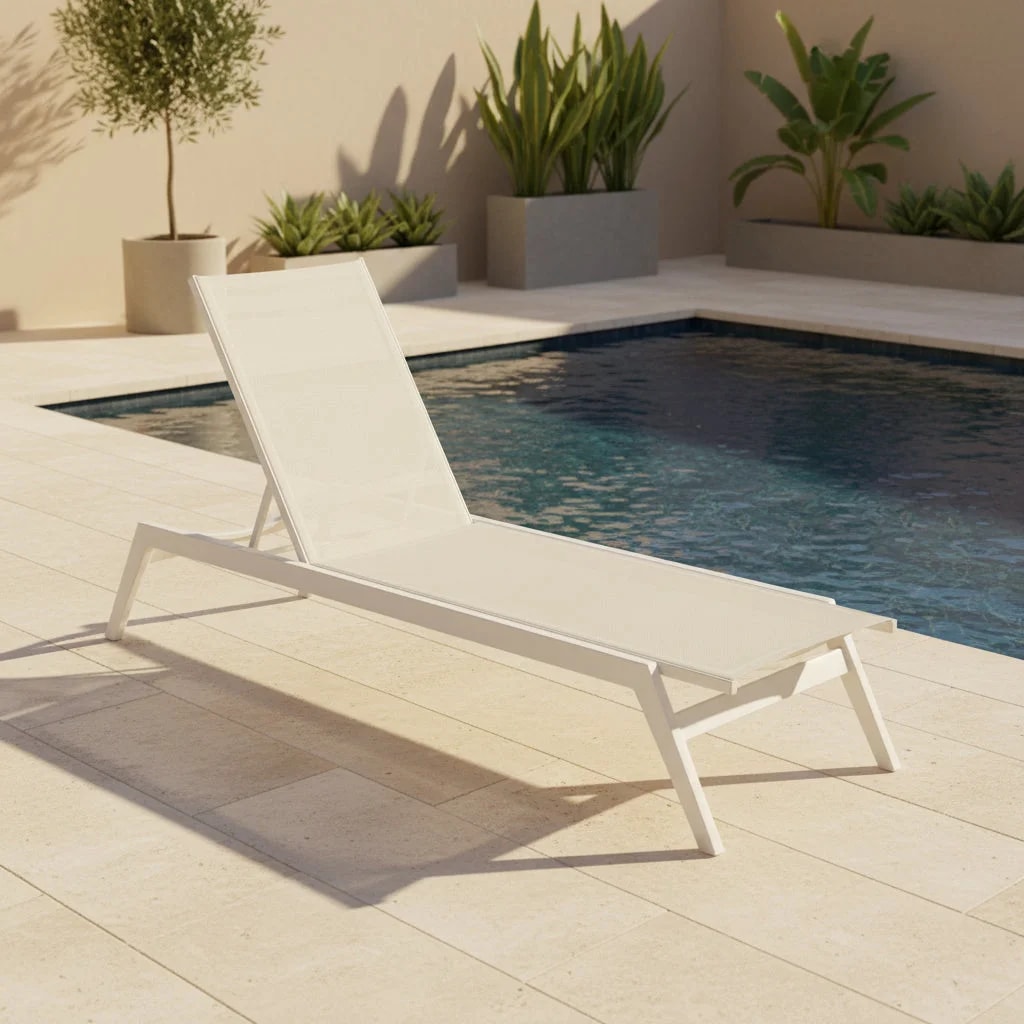 Sun Lounger With Serge Ferrari Fabric 2