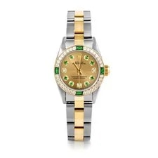 Rolex Lady Oyster Perpetual Champagne Emerald Diamond Dial Emerald Diamond Bezel 2