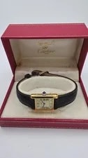 Must de Cartier Tank 18ct Gold on Silver Lady's Mechanical in Cartier Box. 2