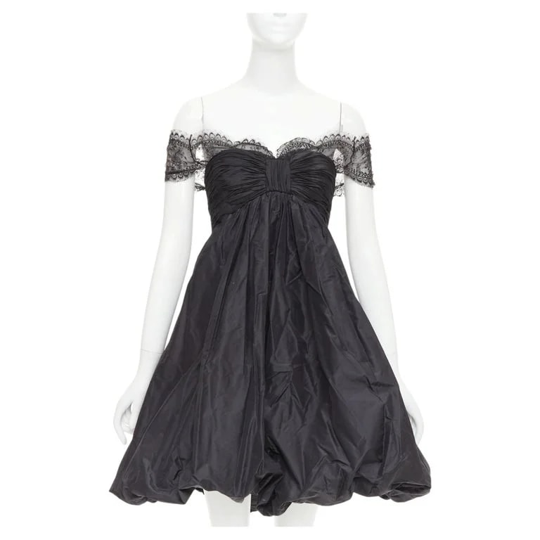 Oscar De La Renta — Oscar DE LA Renta Lace Trim Ruched Bow Cocktail Bubble Dress US2 S — Clothing — resale