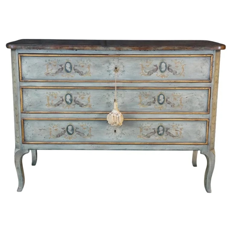 Karges Furniture — Karges French Provincial Artist Signed Cherry Chest Faux Marble Top Commode — Furniture — resale