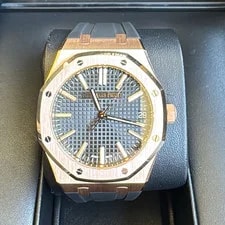 Audemars Piguet — Audemars Piguet Royal Oak Rose Gold Black Dial Auto Rubber Strap Box Papers — Watch — resale