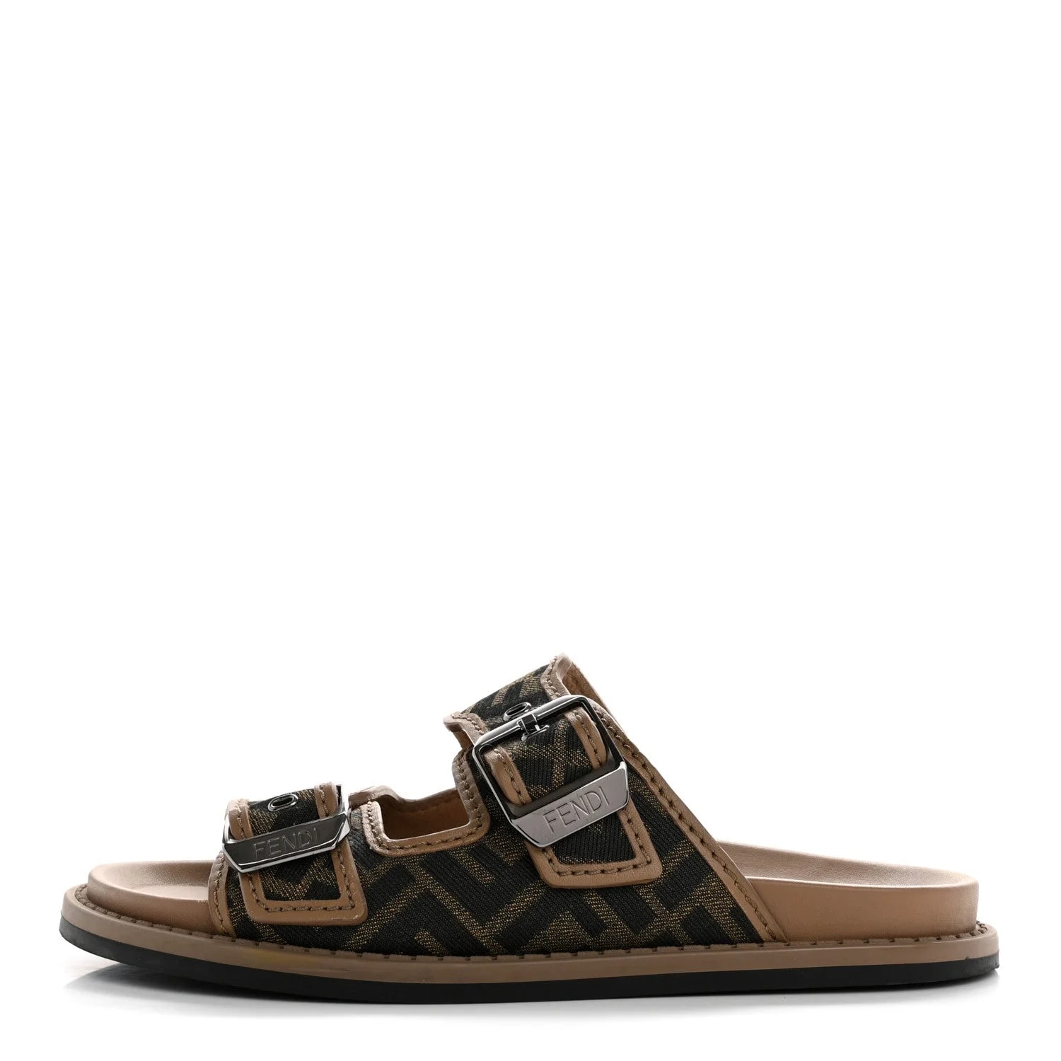 Fendi — Fabric Fendi Feel Buckled Slide 5 Miele Scuro — Designer Shoe — resale