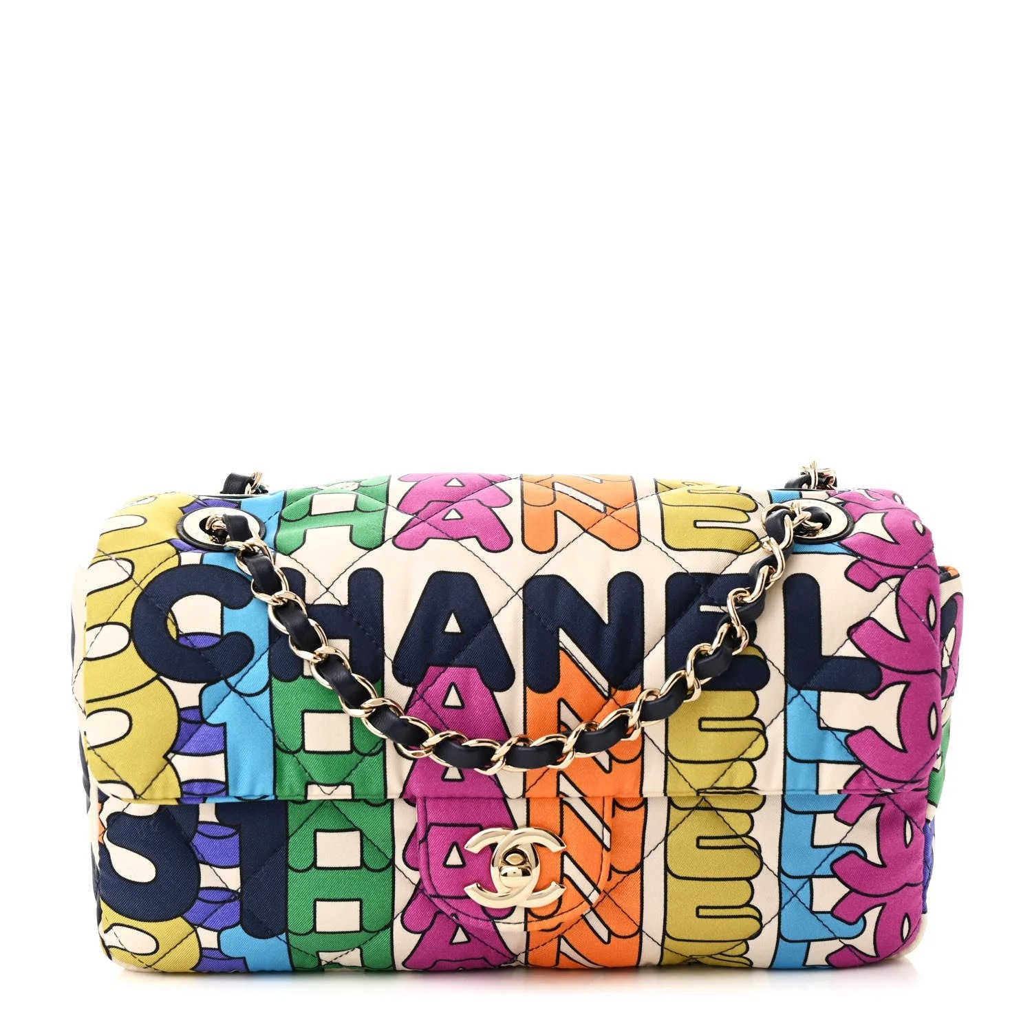 Chanel — Printed Fabric Quilted Logo Single Flap — Handbag — resale